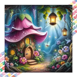 1 set of DIY diamond painting kit, 5D diamond art kit, DIY decoration mushroom house, lantern, firefly mosaic, diamond art, DIY art home decoration, suitable for Christmas, Handicraft