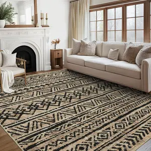 Modern Striped Rug Low Pile Non-Slip Rug Soft Foldable Rug Bohemian Style Rug Anti-Stain Non-Slip for Living Room Bedroom Office Runner Carpets