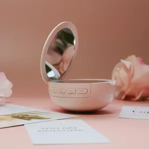 Portable LED makeup mirror with three-level lighting, rechargeable, and Bluetooth speaker