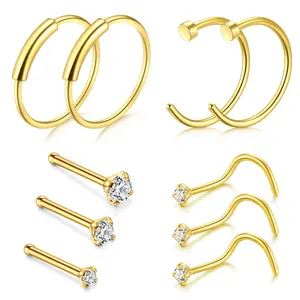 OIDEA Nose Ring Stud Multi-Pack 22G 316L Stainless Steel Cubic Zirconia Rhinestone Diamond Body Piercing Jewelry 10PCS