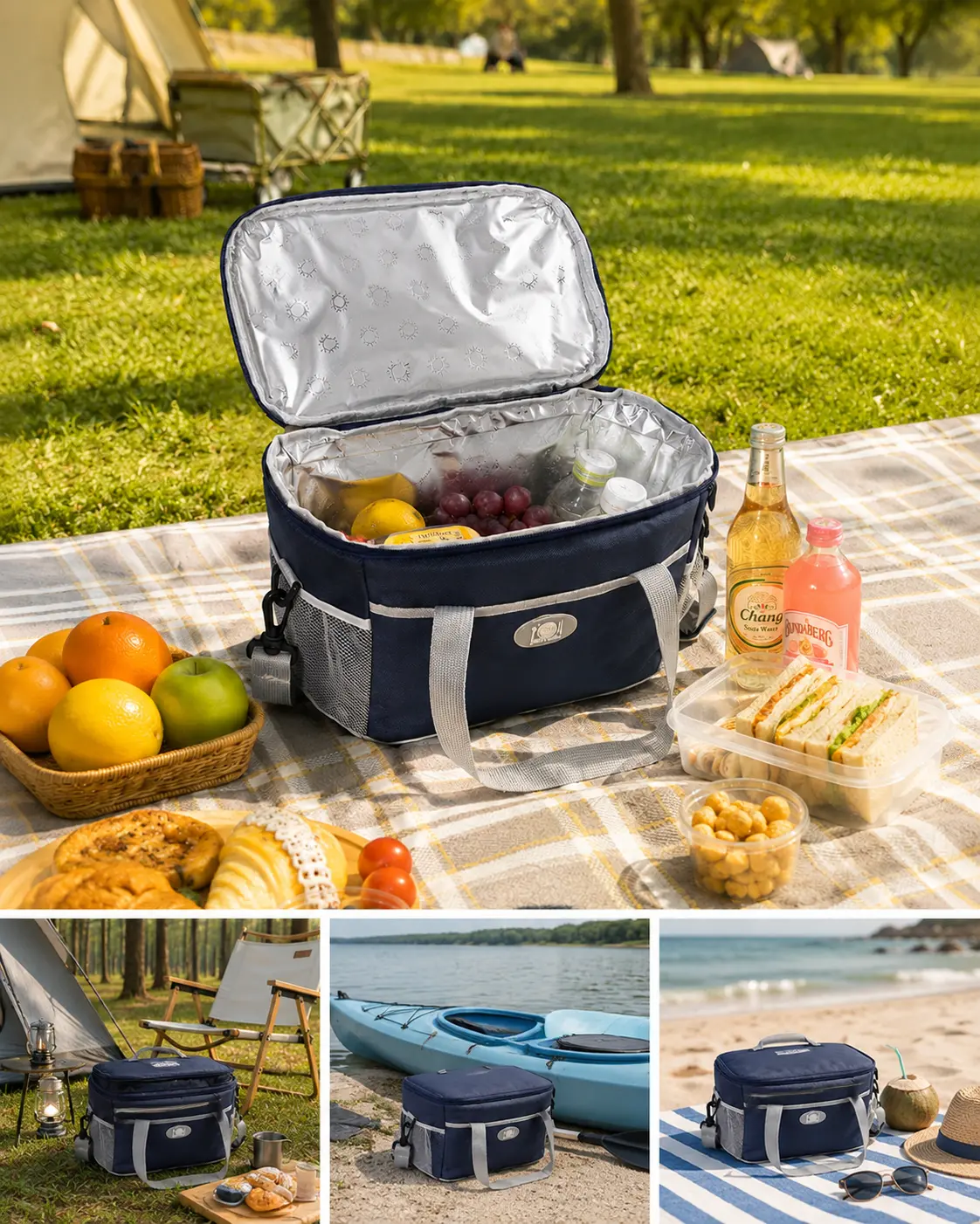 Insulated Cooler Bag  Large Leakproof Freezable Thermal Cooler Tote for Camping, Travel, Kayaking and Beach Use