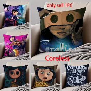 anime hot cute Coraline Pillow Case Anti-dustmite Pillowcase Sofa Cushion Cover with Invisible Zipper Silky Short Plush Polyester Microfiber Fabric White Available in Different Sizes for Home Bed Use
