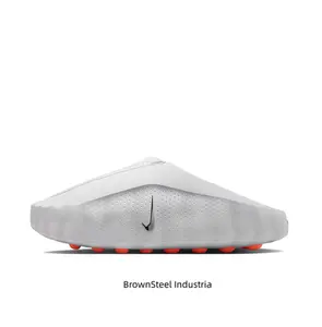 Light Grey Futuristic Mule Slides, Orange Cushioning Sphere Outsole, Perforated Upper, Sports Recovery Tech Slides