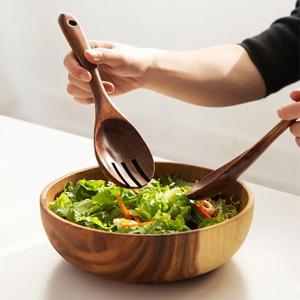Kitchen Utensils Set, Serving Utensils, Japanese Style Wooden Salad Bowl Set with Spoon & Fork, Dinnerware Service Set, Tableware Set for Home Kitchen Restaurant, Wood Kitchenware Set