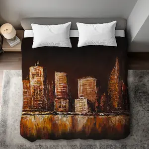 Begin Home Decor C1DCKSW0YZSR22 City in Earth Colors - Modern Building King Size Duvet Cover - Home Decor