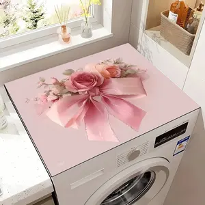 Rose Bowknot Decorative Alginate Washing Machine Mat, Non-Slip Absorbent, Protects Appliances, Home Essential, Enhances Living Quality, Washing Machine Cover