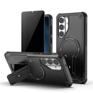 for Samsung Galaxy S26 Case with Privacy Tempered Glass Screen Protector, Compatible with MagSafe, Invisible Kickstand, Shockproof Phone Cover for S26, Black