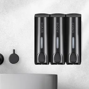 No-Drill Adhesive Wall-Mounted 3-In-1 Shampoo, Conditioner & Body Soap Dispenser, Heavy-Duty Plastic, Easy Install for Hotels, Bathroom Accessory