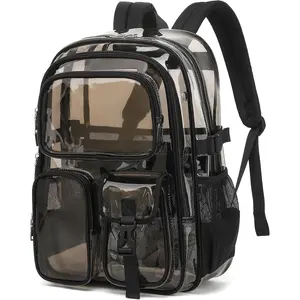 Clear Backpack for School, Heavy Duty Transparent Bookbag, See Through Backpacks for Stadium Event, Backpack for Boys,  Clear Bag for College Work Travel  Festival  Check