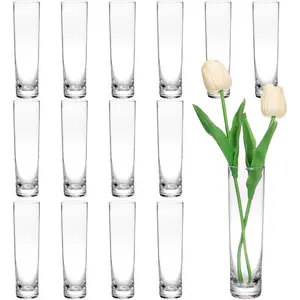 15 Pack Cylinder Bud Flower Vases for Centerpieces Clear Small Vases for Wedding Decorations,Clear Vases for,Cylinder Vases in Bulk for Home