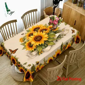 Sunflower Print Tablecloth, Polyester Material, Design, Ideal for Indoors & Outdoors, Perfect for Party Settings