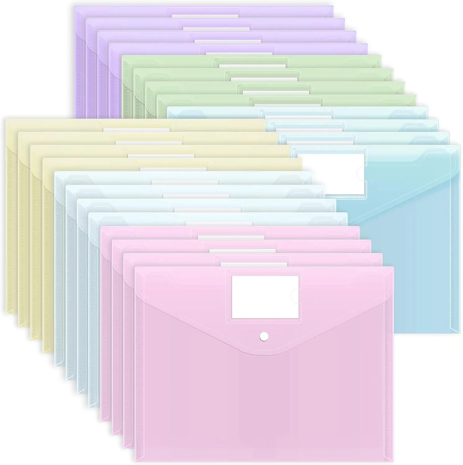 24-Pack Plastic File Envelopes with Snap Closure, A4 Size Poly Folders with Label Pocket for Office, School Document Organization (Office Filing Supplies)