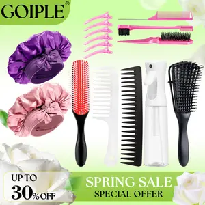 【Spring Glow-Up】Pink Hair Brush Set 17 Counts Detangler Wide Tooth Comb Satin Bonnet Nylon Bristle Brush Edge Tool Kit for Curly Hair Styling,Haircare