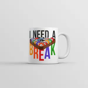 I Need A Break Mug Funny Sarcastic Pool Table Graphic Coffee Cup - 11oz Funny Coffee Mugs Ceramic Printed Drinkware Cup