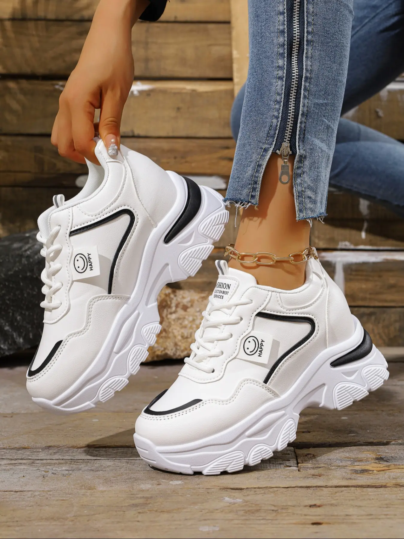 Women's casual lace-up sneakers, All Seasons Sneakers, all-season outdoor walking shoes, thick-soled comfortable casual shoes, suitable for daily and commuting wear, a must-have for gifts, PU Leather Sneakers, Trending Sneakers, Casual Trendy Trainers