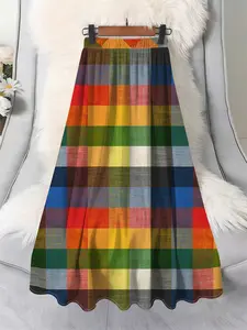 Women's Casual Leaf Print High-Waisted Long Skirt, Loose-Fitting All-Over Pattern Design, Perfect for Spring & Fall Seasons, Bottom