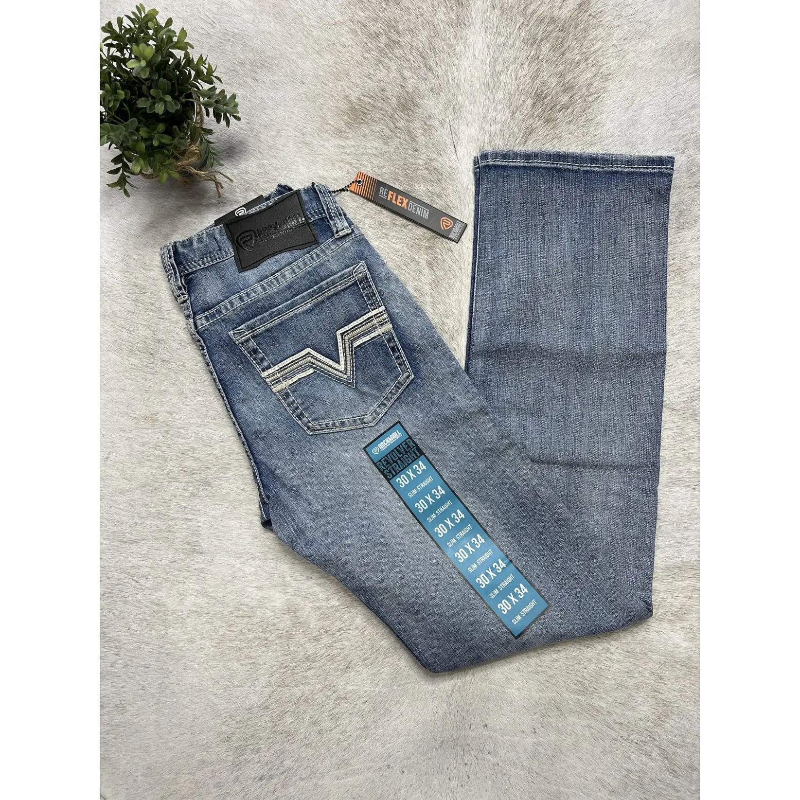 Rock & Roll Denim Light Vintage Ivory Leather Emb Revolver Jeans Rock & Roll Denim Light Vintage Ivory Leather Emb Revolver Jeans