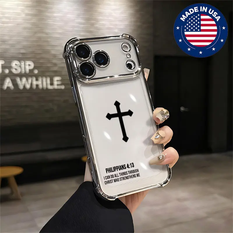 Customized Christian Cross & Philippians 4:13 Aesthetic Soft Silicone TPU Smartphone Case - Shockproof, Full Body Protective Cover for iPhone 17/16/15/14/13/12 & Samsung 22/23/24/25 Plus Pro Max Ultra Mobile Electronics Accessories