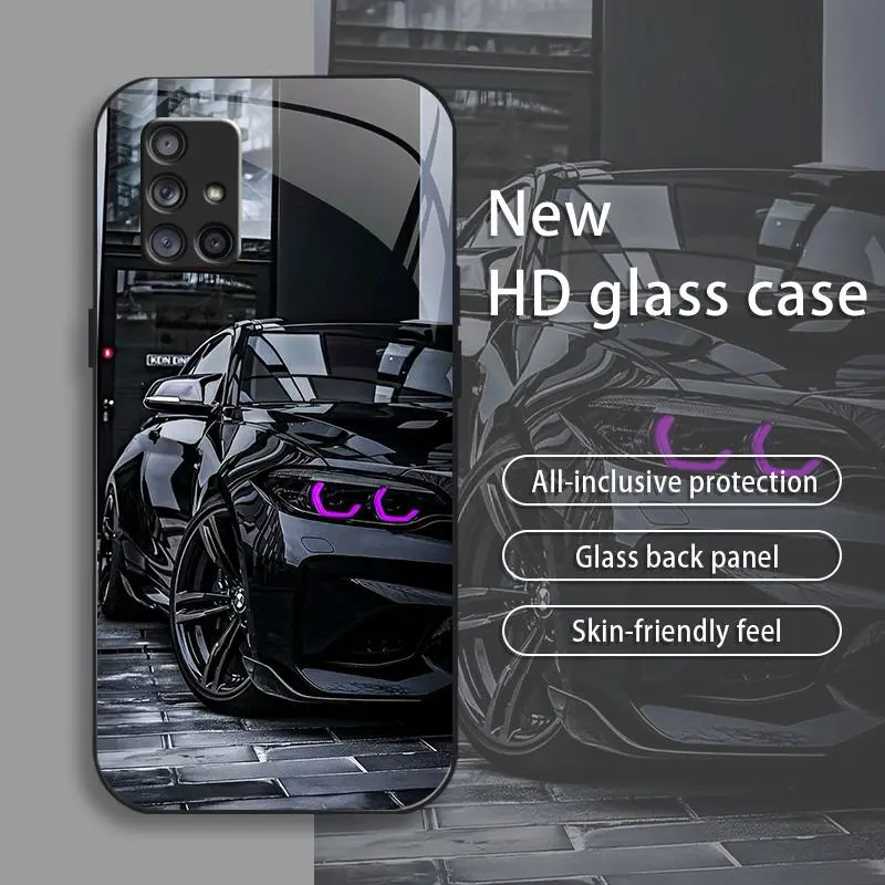 Black Racing drop-resistant glass phone case suitable for [Galaxy A71 5g] protective film full cover protective glass back panel skin-friendly feel 995