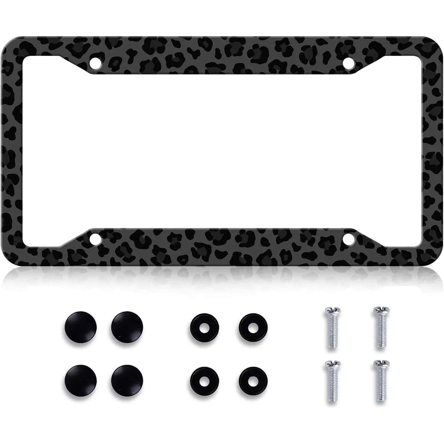 Black Leopard  Print License Plate Frame Funny  Print License Plates Holder Stainless Steel Auto Parts Rust-Proof   Decorative Tag Frame for Standard  12x6 Inch