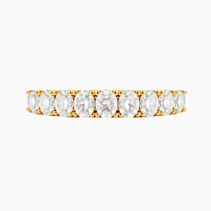14K YELLOW GOLD OVAL CZ ETERNITY BAND RING 4MM