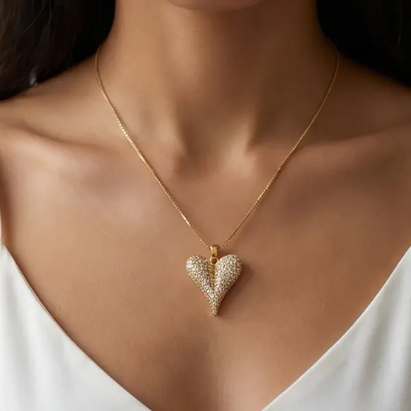 Sleek Interlocking Square Design 18K Gold Plated Pave CZ Heart Pendant Necklace for Women, Stainless Steel 17" Box Chain, Minimalist Everyday Jewelry Gift