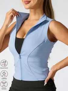 Women's Sleeveless Zipper Sports Jacket, High Neck Slim Fit Quick Dry Short Top, Breathable Athletic Top, Fitness Yoga Running Vest, Multiple Colors Available