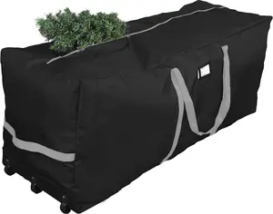 Christmas Rolling Tree Storage Bag, Fits Up to 9 ft. Tall Xmas Tree, 28" X 16" X 60", Extra Large Heavy Duty 600D Oxford Holiday Storage Container with Wheels and Handles (Black)