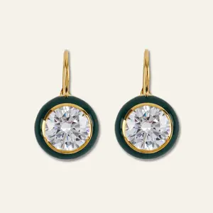 Green Enamel Bezel Drop Earring