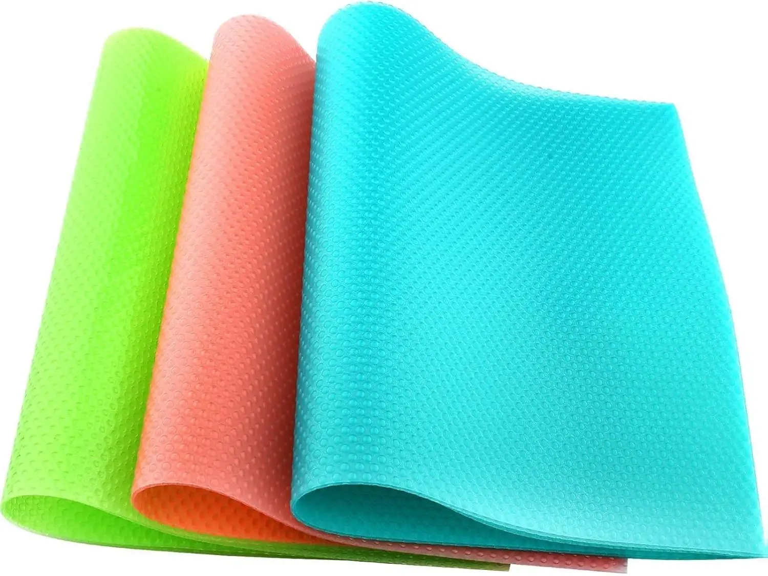 8-Piece Food-Grade EVA Foam Refrigerator Liners & Mats - Smooth, Washable, Reusable, Waterproof, Anti-Slip, Easy-Cut, 17.7x11.4 Inches, Green/Pink/Blue, BPA-Free, Lifetime Guarantee for Drawers & Glass Shelves
