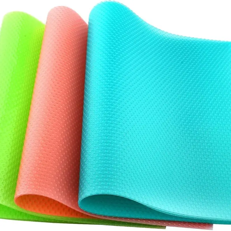 8-Piece Food-Grade EVA Foam Refrigerator Liners & Mats - Smooth, Washable, Reusable, Waterproof, Anti-Slip, Easy-Cut, 17.7x11.4 Inches, Green/Pink/Blue, BPA-Free, Lifetime Guarantee for Drawers & Glass Shelves