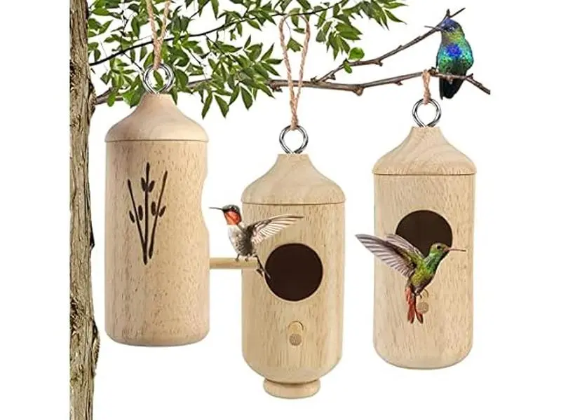 Wooden hummingbird house, hummingbird nesting house outdoor, bird house for outdoor garden window, decoration, pack of 3