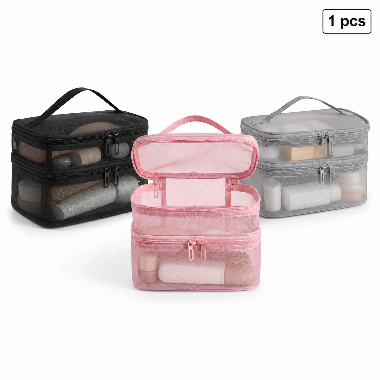 Breathable Mesh High-Capacity Portable Makeup Organizer - Lightweight Organizer Pouch Storage Bag for Travel, Home Skincare & Beauty Essentials