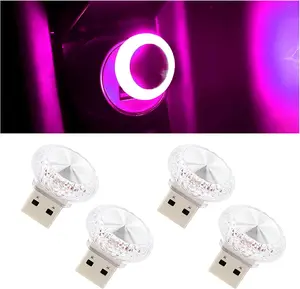 PCS USB LED Car Interior Atmosphere Lamp, Portable Mini Car LED Night Light Decoration, Plugin USB Automotive Ambient Lighting Kit, Universal for Cars SUVs Trucks RVs (Pink Purple)
