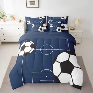 Football Bedding Set,7 Pieces Soccer Ball Pattern, Sports Theme Football Court Bed in a Bag, with Comforter,Sheets,Pillowcases & Cushion Cover