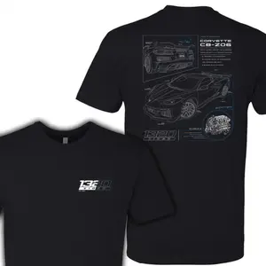180g[100%cotton]1320 Video Corvette C8 Z06 Blueprint Shirt– Technical Car Diagram Graphic Design – Gift for Mechanics, Engineers & Car Lovers – Perfect for Men