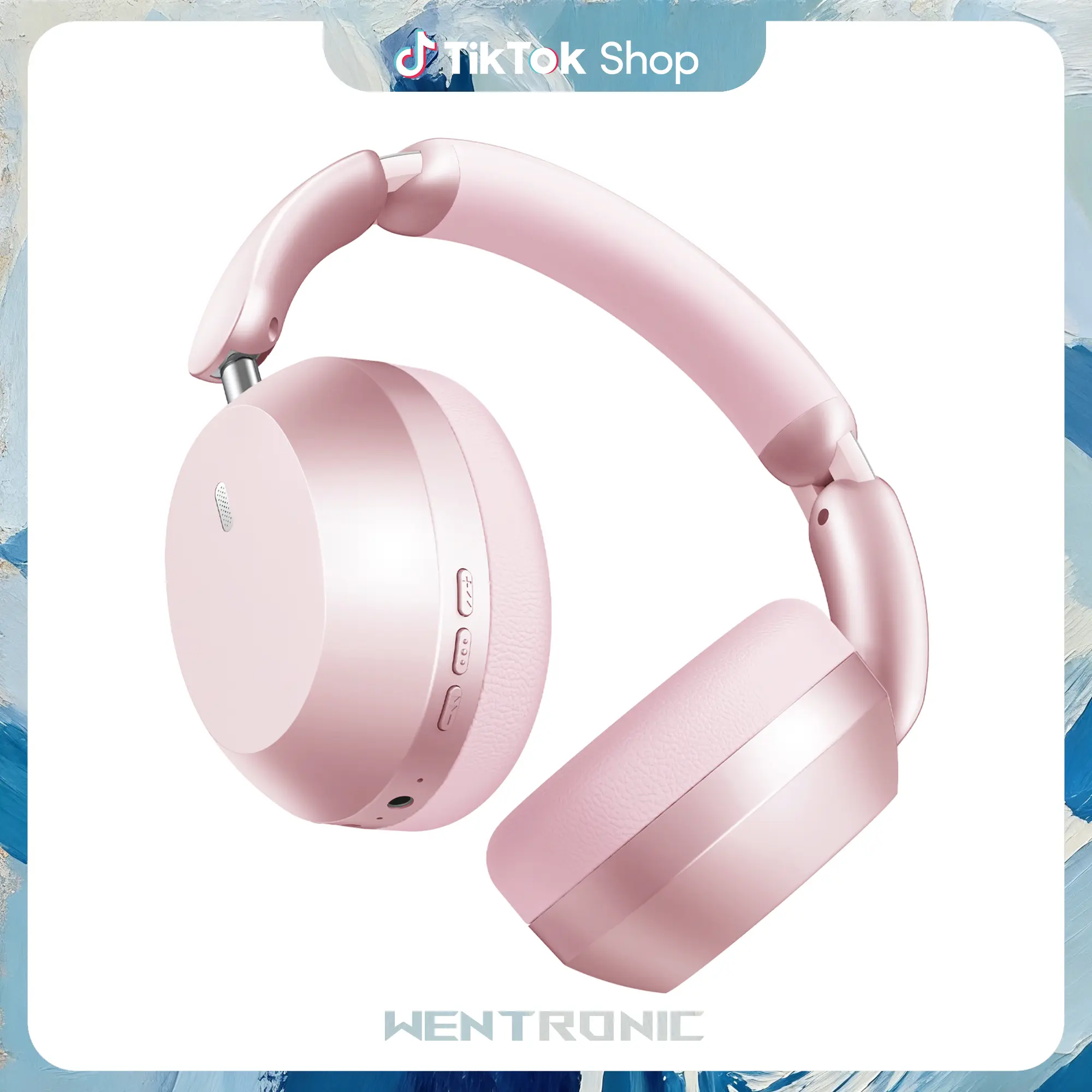 WENTRONIC Y04 Bluetooth Headphones Advanced Active Noise Cancelling 48H Playtime Hi-Fi Sound Over-Ear Headset Foldable Wireless Design with Comfort Fit Pink