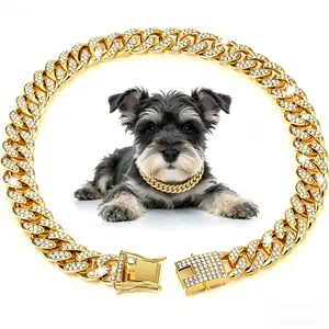 Dog Chain Diamond Collar Walking Metal Chain Necklace with Secure Buckle Pet Cuban Style Collar Jewelry Accessories for Small Medium Large Dog Cats