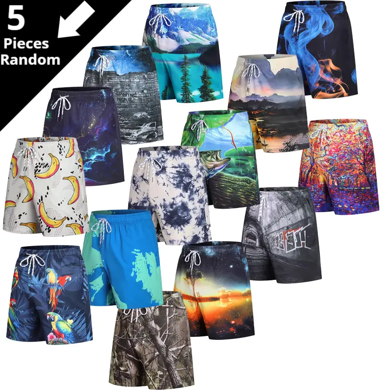 5pcs men's tie-dye quick-drying shorts - Soft, comfortable andbreathablepolyesterblendfabric, brightcolors, casualshorts suitableforsportsanddailywear. Men'smixedcolors, Christmasgifts, stock , supervalue pack, bundledsetDrawstring Shorts streetwear sport