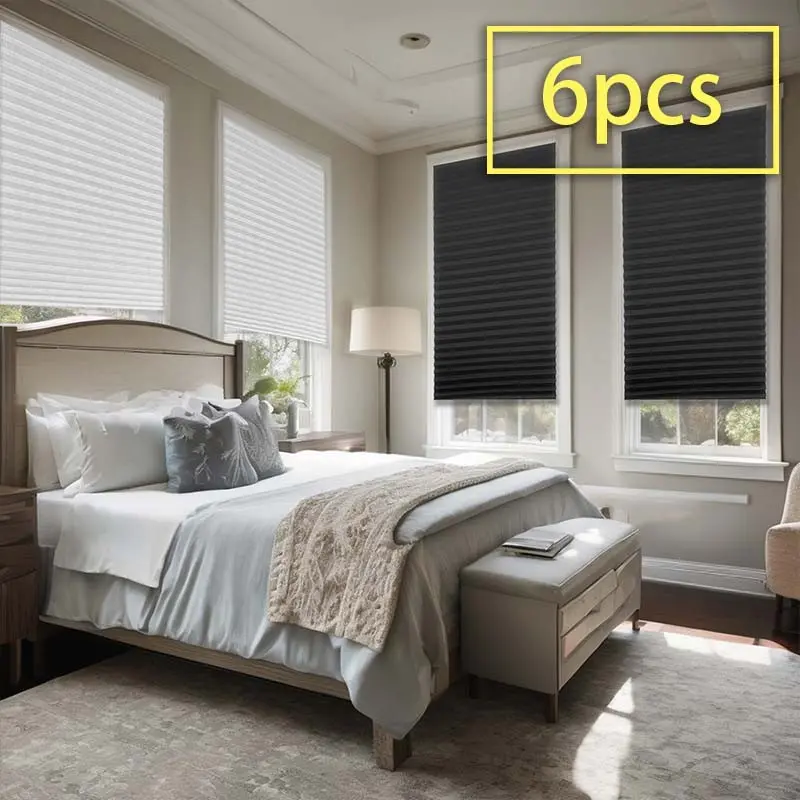 6pcs-Adjustable Pleated Sunshade Curtain Set, Easy Install & Remove, No Drilling Required, Spring Summer Shade, Suitable for Room Living Room Office