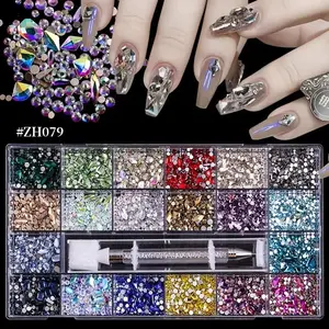 Mixed Color & Shape Rhinestone Nail Art Decoration, 21 Grids Flat Back Rhinestone for Nail Art Decoration, DIY Nail Art Decoration for Women & Girls