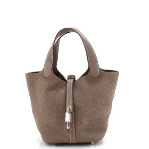 Pre-owned HERMÈS material Bucket Bags Hermes Monochrome Picotin Lock Bag Clemence PM by Rebag