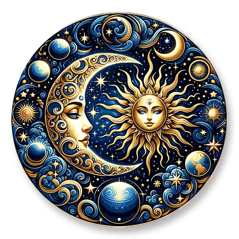 1 Piece 8×8 in Retro Metal Sign, 2D Flat Design, Mysterious Fantasy Sun-Moon Celestial Star Decorative Wall Plaque, Detailed Craftsmanship, Home Garden Patio Indoor/Outdoor Wall Decor, Mystical Aesthetic