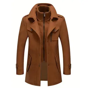 Men's Business Wool Coat Fashion Double Collar Medium length Wool Coat Autumn/Winter