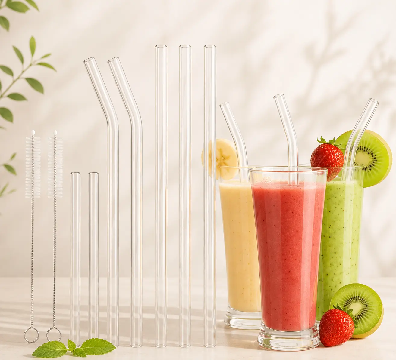 10 Pack Glass Straws Drinking Reusable,Size 8.5’’x10MM,8.5’’x8MM and 6''x10MM,Glass Straws Shatter Resistant Including 6 Straight and 2 Bent with 2 Brushes,Reusable Straws for Cocktail