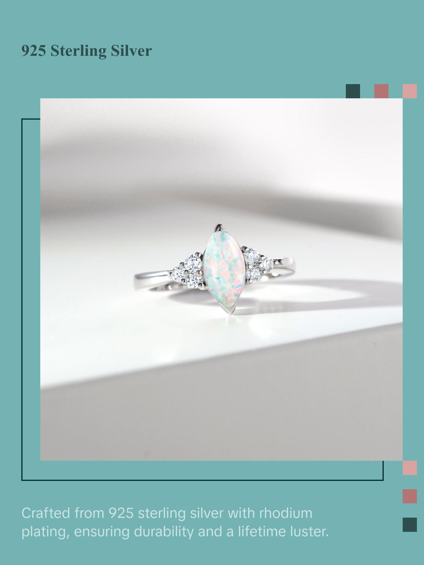 925 Sterling Silver Lab Created Opal And Cz Ring, Created Opal Ring, Opal Engagement Ring, Marquise Opal Ring, Opal CZ Ring, Silver Cz Ring, Silver Jewelry