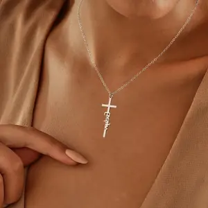 KYERLYN Personalized Custom Name Unisex Cross Necklace Dainty Minimalist Faith Jewelry Stainless Steel Hypoallergenic Gift For Men & Women Best Christian Jewelry Gifts for her/him Inspirational Special