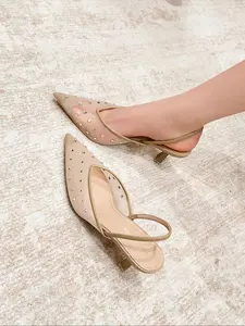 Elegant Rhinestone Mesh Pointed Toe High Heels for Women, Spring New Stiletto Slip On Office Shoes, Fashionable Commute Footwear