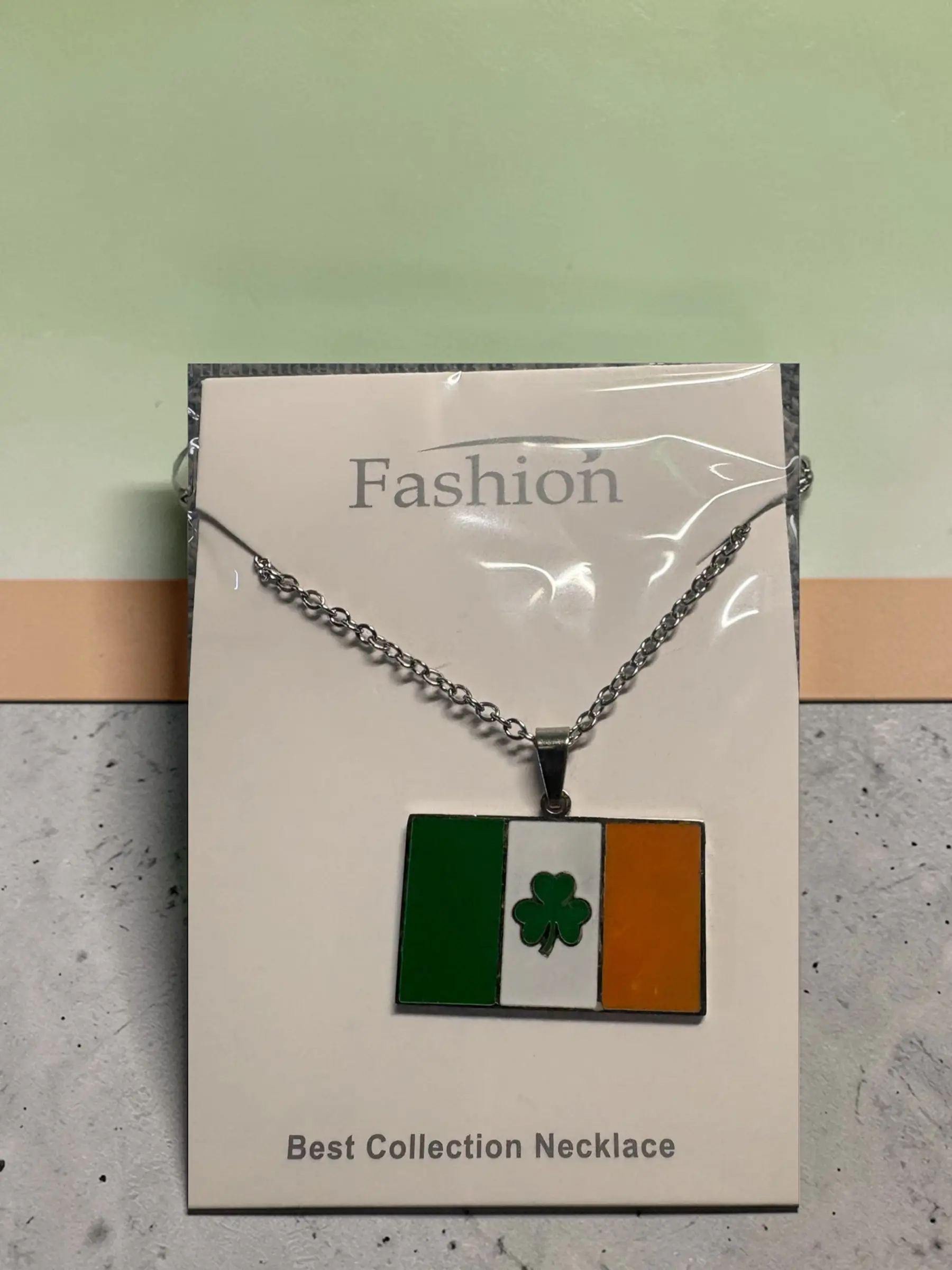 18" Necklace with an Irish Flag and Shamrock Charm