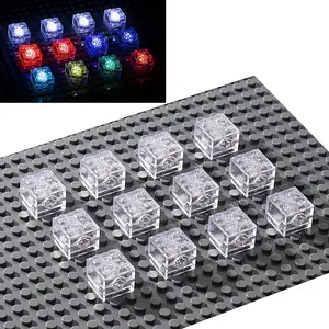 28PCS LED Light-Up Bricks Building Block Lighting Accessory Set Classic Transparent Blocks Battery-Powered  2x2 Size（Tools Included）
